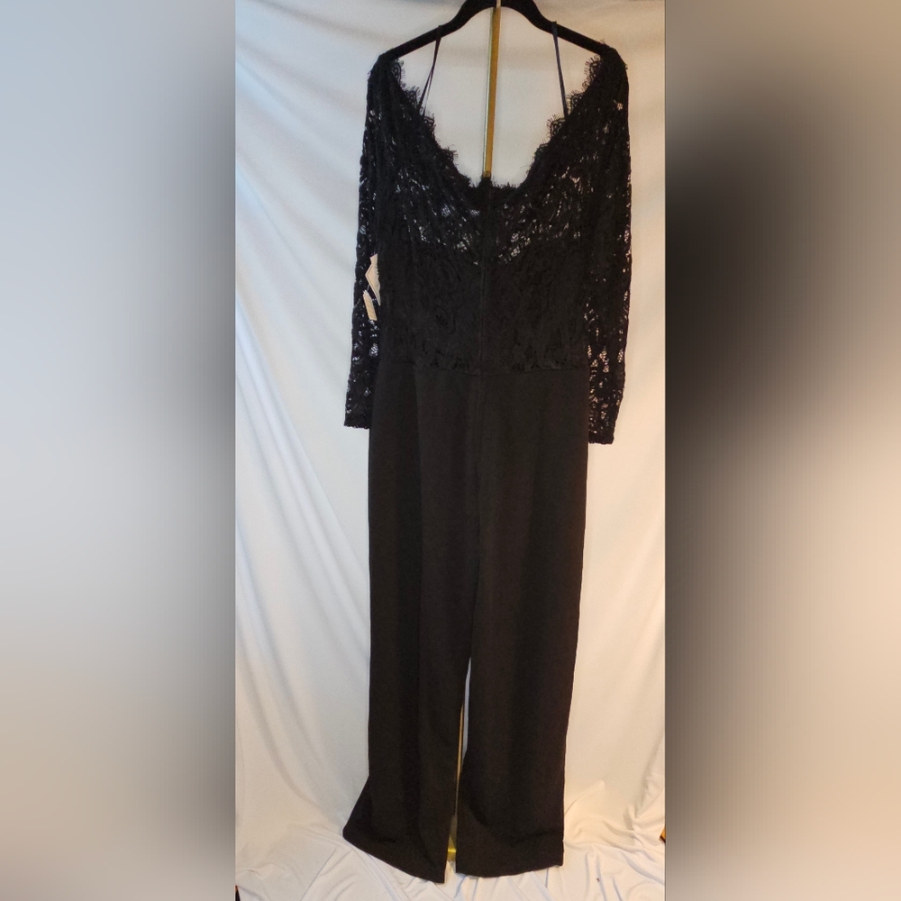 Premier Amour Chic Black Lace V-Neck Wide Leg Jumpsuit - Picture 2 of 11